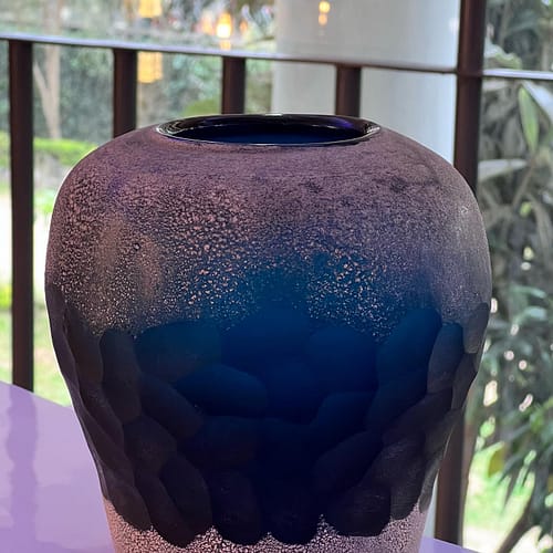 Blue and charcoal textured glass vase The Midnight Tide Vase
