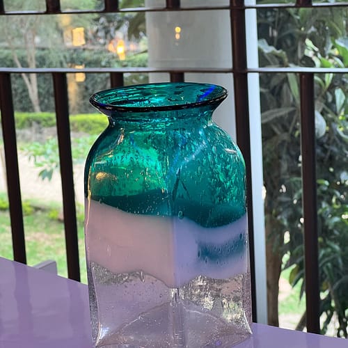 The Ombre Tide Vase Square glass turquoise vase