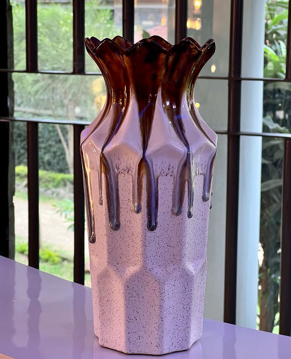 white and brown drip ceramic vase The Drip Glaze Vase