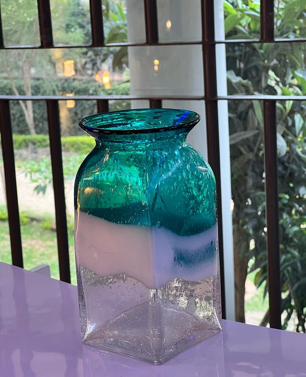 The Ombre Tide Vase Square glass turquoise vase